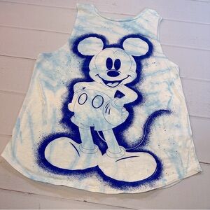 Disney Mickey Mouse Juniors M 7-9 Athletic Running Tank Blue Tie Dye Spray Paint